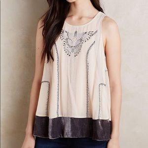 Anthropologie Velvet-Trimmed Top
